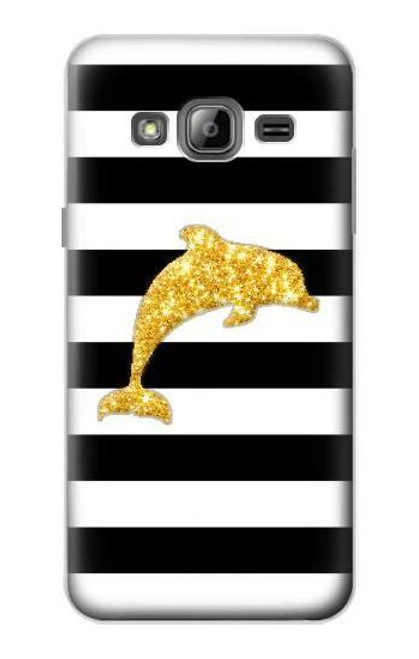 S2882 Black and White Striped Gold Dolphin Case For Samsung Galaxy J3 (2016)