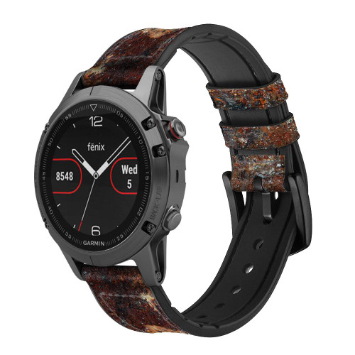 CA0417 Rust Steel Texture Graphic Printed Leather & Silicone Smart Watch Band Strap For Garmin Smartwatch