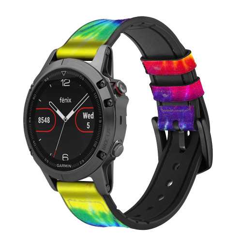 CA0484 Tie Dye Swirl Color Leather & Silicone Smart Watch Band Strap For Garmin Smartwatch