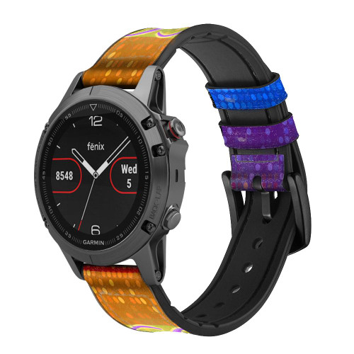 CA0494 Rainbow LGBT Gay Pride Flag Leather & Silicone Smart Watch Band Strap For Garmin Smartwatch