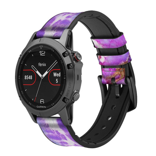 CA0500 Purple Turquoise Stone Leather & Silicone Smart Watch Band Strap For Garmin Smartwatch