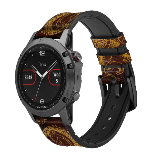 CA0501 Chinese Dragon Leather & Silicone Smart Watch Band Strap For Garmin Smartwatch