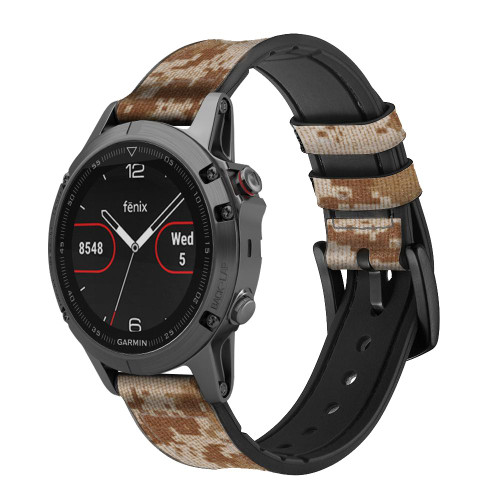 CA0517 Desert Digital Camo Camouflage Leather & Silicone Smart Watch Band Strap For Garmin Smartwatch