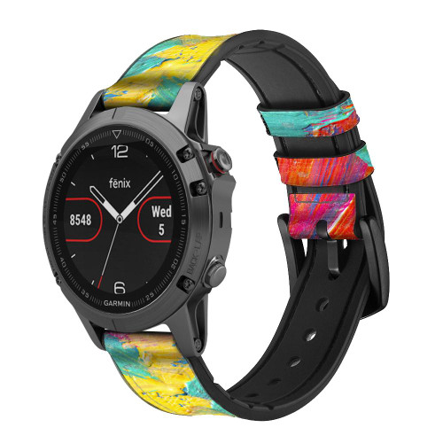 CA0518 Brush Stroke Painting Leather & Silicone Smart Watch Band Strap For Garmin Smartwatch