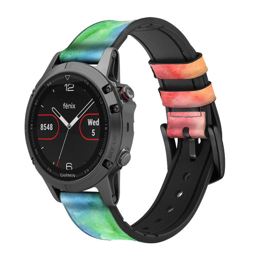 CA0520 Colorful Watercolor Leather & Silicone Smart Watch Band Strap For Garmin Smartwatch