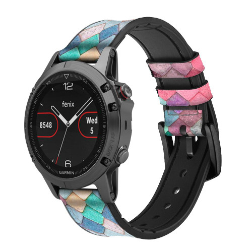 CA0522 Candy Minimal Pastel Colors Leather & Silicone Smart Watch Band Strap For Garmin Smartwatch