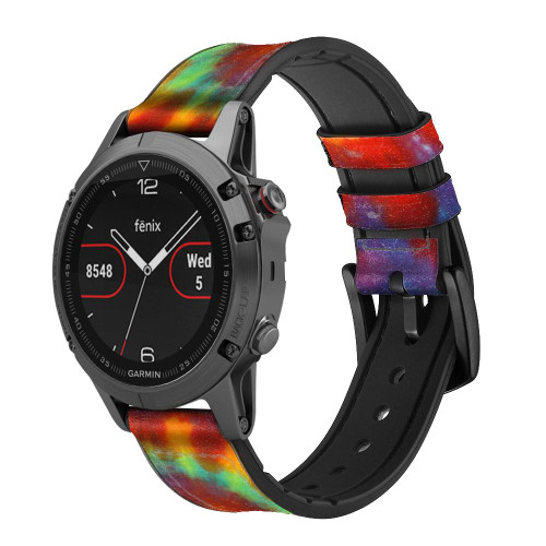 CA0530 Colorful Tie Dye Texture Leather & Silicone Smart Watch Band Strap For Garmin Smartwatch