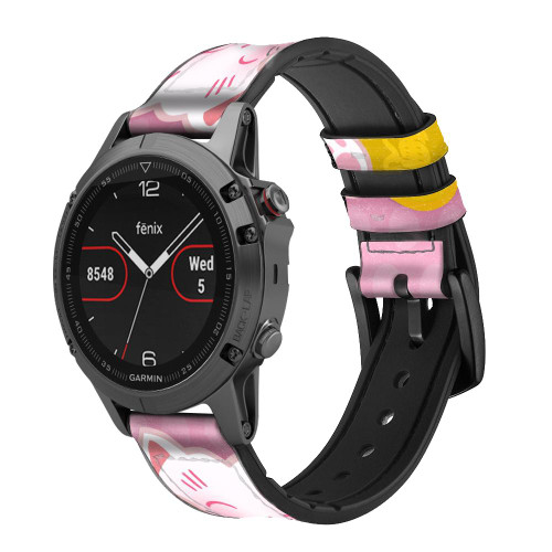 CA0543 Pink Maneki Neko Lucky Cat Leather & Silicone Smart Watch Band Strap For Garmin Smartwatch