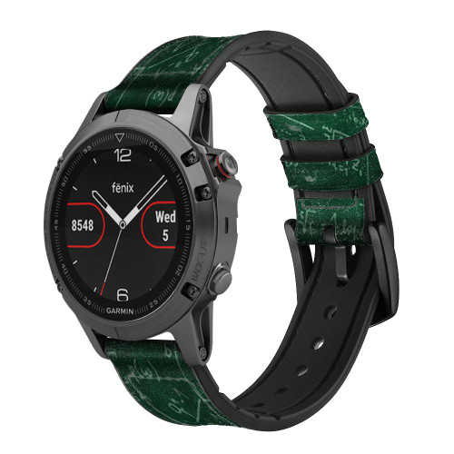 CA0606 Math Formula Greenboard Leather & Silicone Smart Watch Band Strap For Garmin Smartwatch