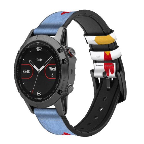 CA0638 Chicken Cartoon Leather & Silicone Smart Watch Band Strap For Garmin Smartwatch