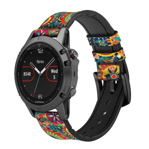 CA0648 Colorful Pattern Leather & Silicone Smart Watch Band Strap For Garmin Smartwatch