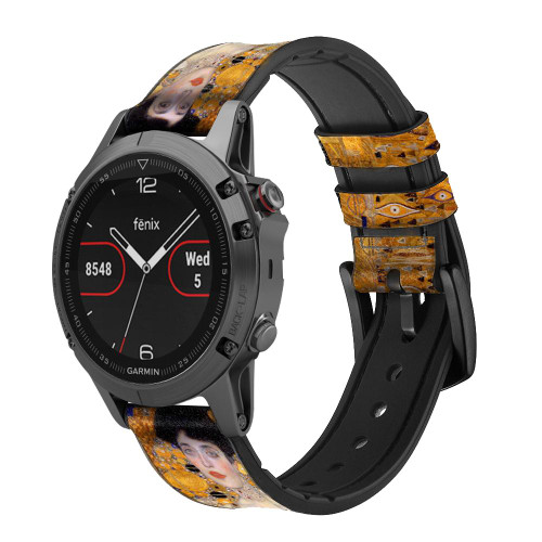 CA0660 Gustav Klimt Adele Bloch Bauer Leather & Silicone Smart Watch Band Strap For Garmin Smartwatch