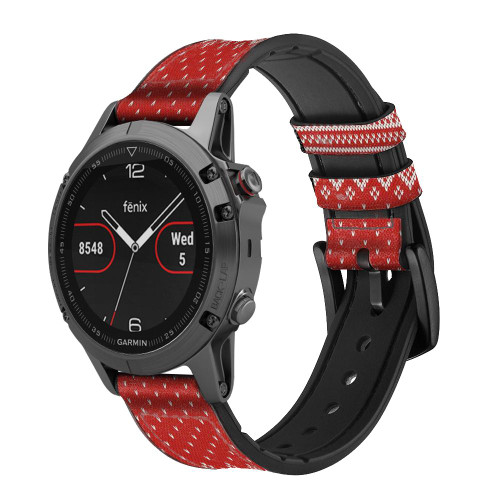 CA0688 Winter Seamless Knitting Pattern Leather & Silicone Smart Watch Band Strap For Garmin Smartwatch