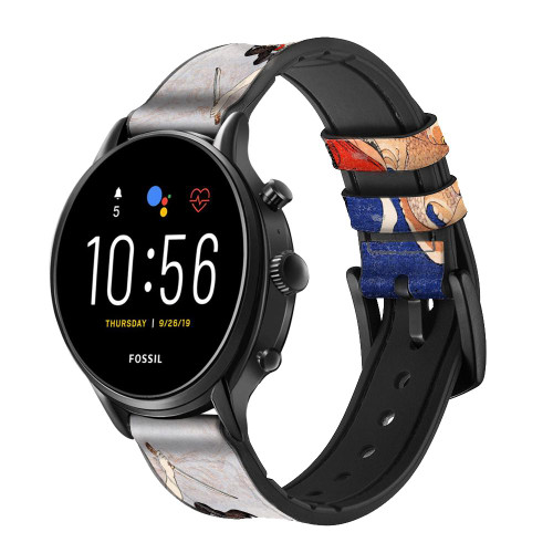 CA0347 Japan Art Utagawa Kuniyoshi Tamatori Leather & Silicone Smart Watch Band Strap For Fossil Smartwatch