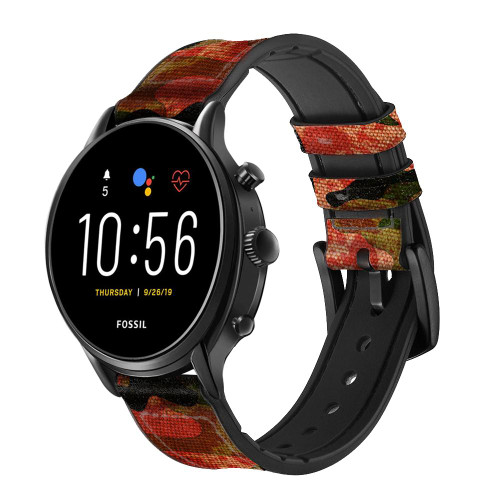 CA0696 Camouflage Blood Splatter Leather & Silicone Smart Watch Band Strap For Fossil Smartwatch