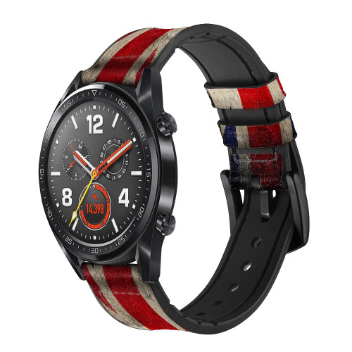 CA0489 Vintage British Flag Leather & Silicone Smart Watch Band Strap For Wristwatch Smartwatch