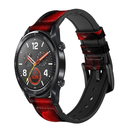 CA0493 Red Rose Leather & Silicone Smart Watch Band Strap For Wristwatch Smartwatch