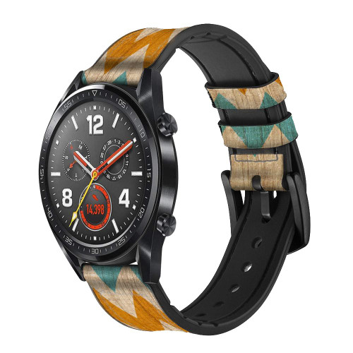 CA0545 Vintage Wood Chevron Graphic Printed Leather & Silicone Smart Watch Band Strap For Wristwatch Smartwatch