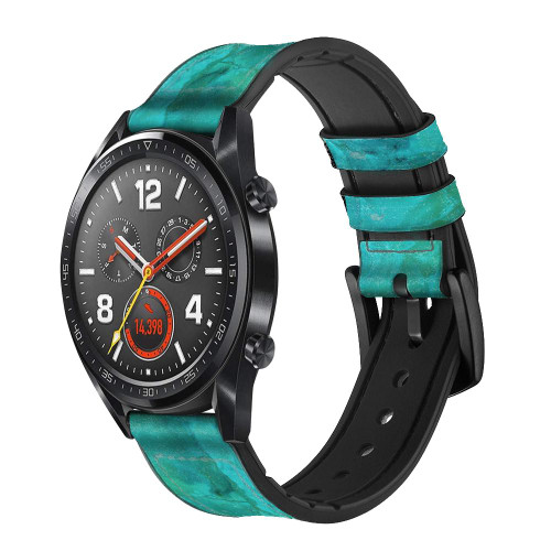 CA0586 Aqua Marble Stone Leather & Silicone Smart Watch Band Strap For Wristwatch Smartwatch
