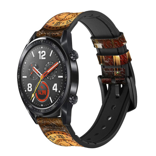 CA0598 Grandfather Clock Leather & Silicone Smart Watch Band Strap For Wristwatch Smartwatch