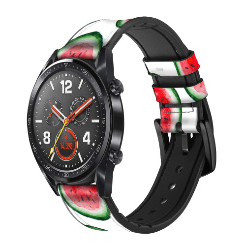 CA0628 Watermelon Pattern Leather & Silicone Smart Watch Band Strap For Wristwatch Smartwatch