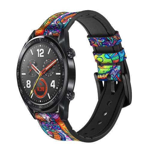 CA0639 Colorful Art Pattern Leather & Silicone Smart Watch Band Strap For Wristwatch Smartwatch