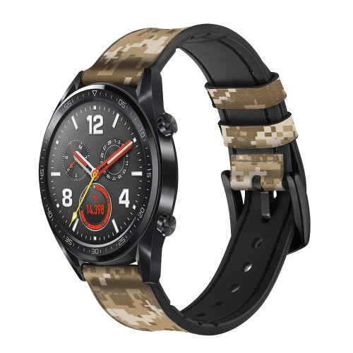 CA0654 Army Desert Tan Coyote Camo Camouflage Leather & Silicone Smart Watch Band Strap For Wristwatch Smartwatch