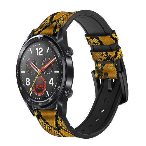 CA0675 Yellow Python Skin Graphic Print Leather & Silicone Smart Watch Band Strap For Wristwatch Smartwatch