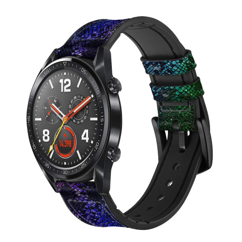 CA0676 Rainbow Python Skin Graphic Print Leather & Silicone Smart Watch Band Strap For Wristwatch Smartwatch