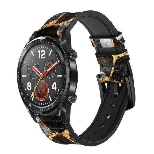 CA0720 Gold Marble Graphic Print Leather & Silicone Smart Watch Band Strap For Wristwatch Smartwatch