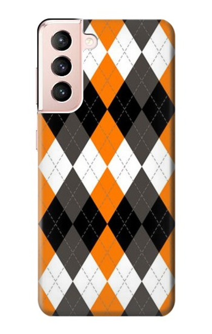 S3421 Black Orange White Argyle Plaid Case For Samsung Galaxy S21 5G