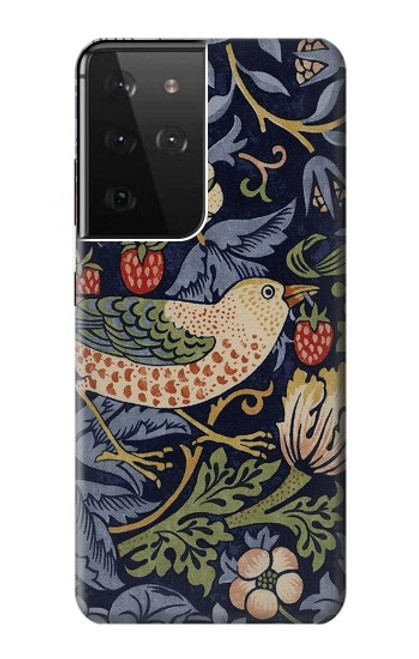 S3791 William Morris Strawberry Thief Fabric Case For Samsung Galaxy S21 Ultra 5G