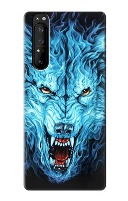 S0752 Blue Fire Grim Wolf Case For Sony Xperia 1 III