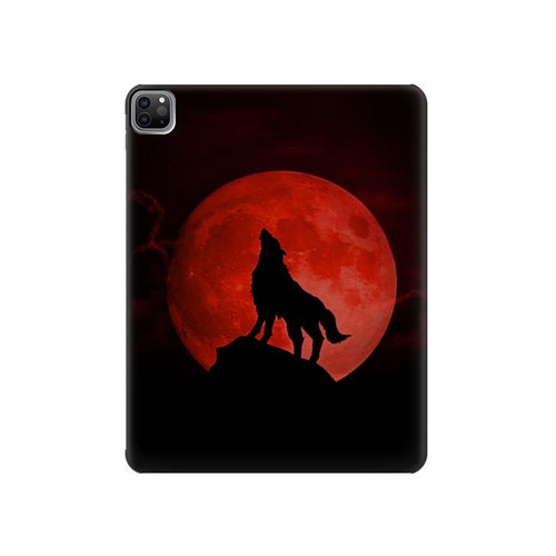 S2955 Wolf Howling Red Moon Hard Case For iPad Pro 12.9 (2022,2021,2020,2018, 3rd, 4th, 5th, 6th)