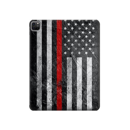 S3687 Firefighter Thin Red Line American Flag Hard Case For iPad Pro 12.9 (2022,2021,2020,2018, 3rd, 4th, 5th, 6th)