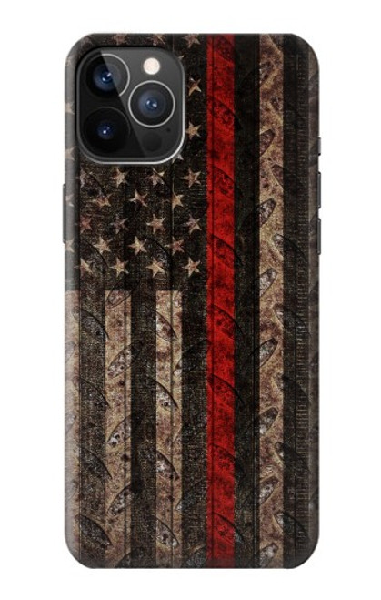 S3804 Fire Fighter Metal Red Line Flag Graphic Case For iPhone 12, iPhone 12 Pro