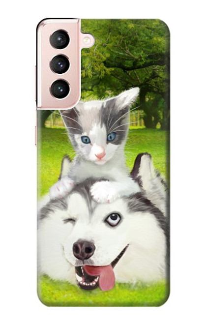 S3795 Grumpy Kitten Cat Playful Siberian Husky Dog Paint Case For Samsung Galaxy S21 5G