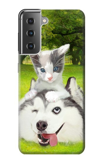 S3795 Grumpy Kitten Cat Playful Siberian Husky Dog Paint Case For Samsung Galaxy S21 Plus 5G, Galaxy S21+ 5G