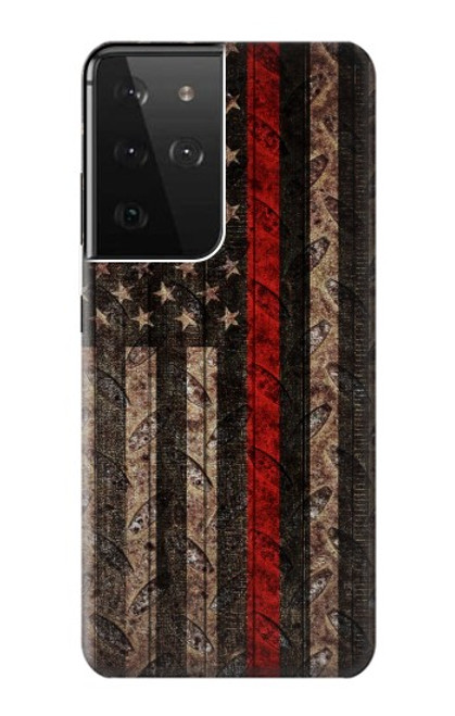 S3804 Fire Fighter Metal Red Line Flag Graphic Case For Samsung Galaxy S21 Ultra 5G