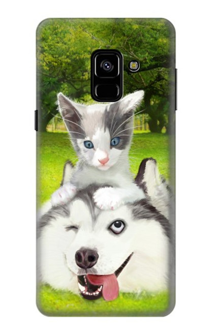 S3795 Grumpy Kitten Cat Playful Siberian Husky Dog Paint Case For Samsung Galaxy A8 (2018)