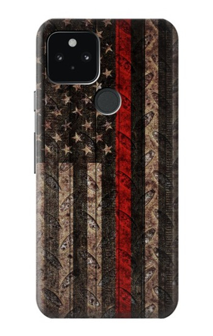 S3804 Fire Fighter Metal Red Line Flag Graphic Case For Google Pixel 5