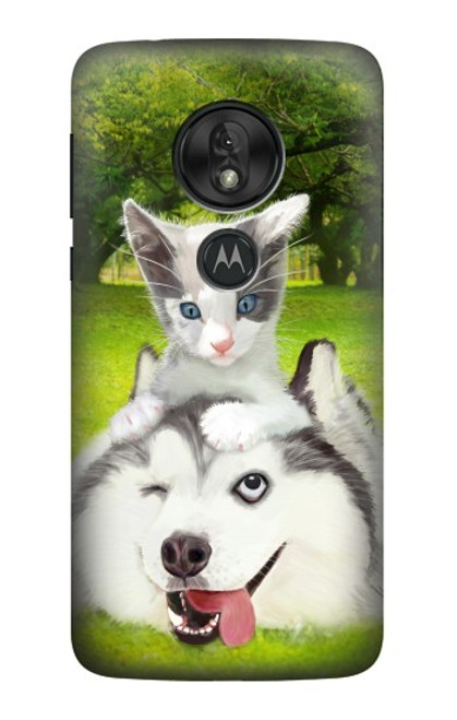 S3795 Grumpy Kitten Cat Playful Siberian Husky Dog Paint Case For Motorola Moto G7 Play