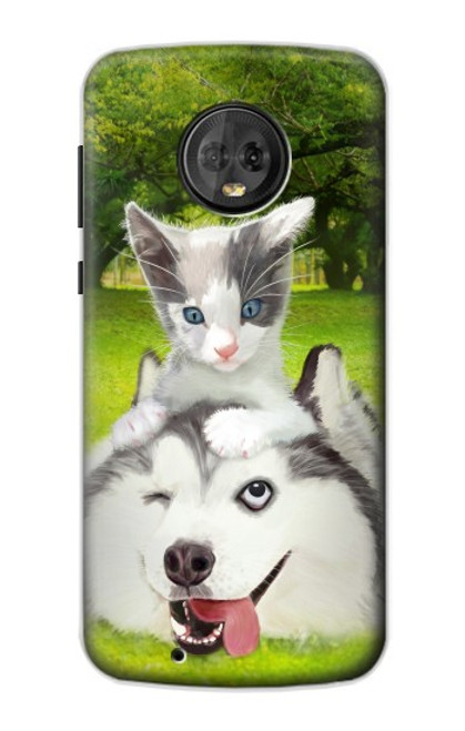 S3795 Grumpy Kitten Cat Playful Siberian Husky Dog Paint Case For Motorola Moto G6
