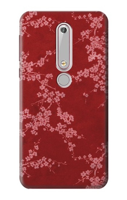 S3817 Red Floral Cherry blossom Pattern Case For Nokia 6.1, Nokia 6 2018