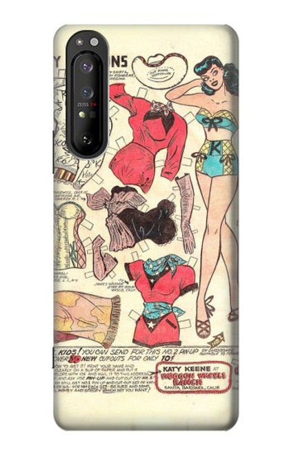 S3820 Vintage Cowgirl Fashion Paper Doll Case For Sony Xperia 1 II