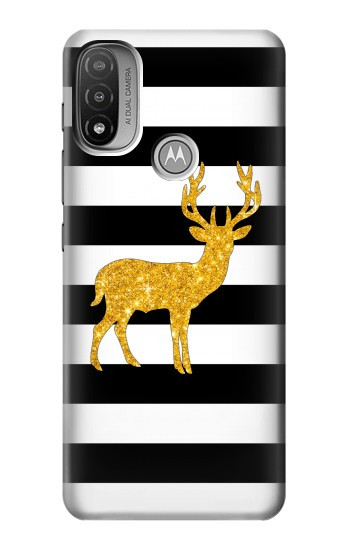 S2794 Black and White Striped Deer Gold Sparkles Case For Motorola Moto E20,E30,E40