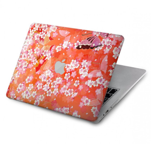 S2543 Japanese Kimono Style Flower Pattern Hard Case For MacBook Pro 14 M1-M5 A2442,A2779,A2992,A2918,A3112,A3185,A3401,A3434,A3112