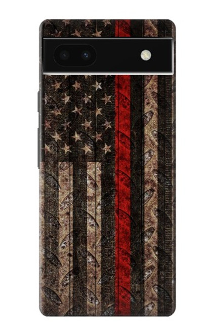 S3804 Fire Fighter Metal Red Line Flag Graphic Case For Google Pixel 6a