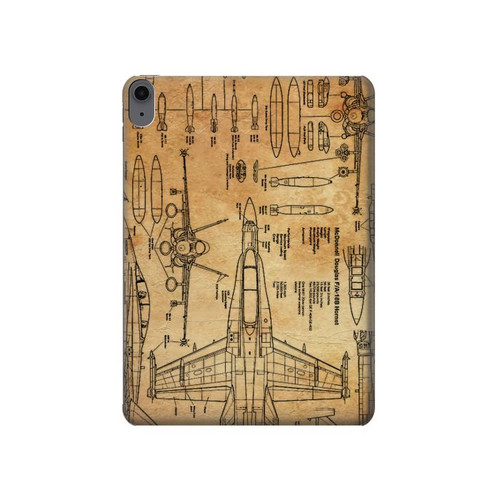 S3868 Aircraft Blueprint Old Paper Hard Case For iPad Air (2020, 2022), Air 11 (2024,2025,2026), Pro 11 (2022)