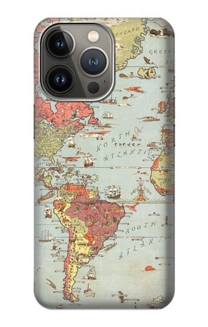 S3418 Vintage World Map Case For iPhone 14 Pro